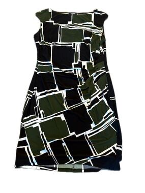Chaps Women’s Geometric Print Sheath Bodycon Dress XL | Black Olive Green White